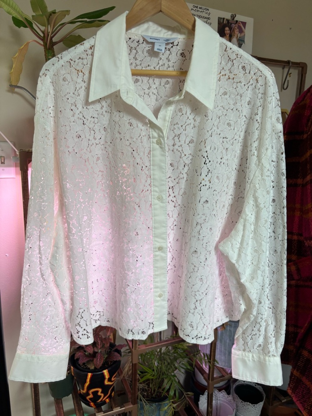 Old Navy White Lace Button-Down Shirt